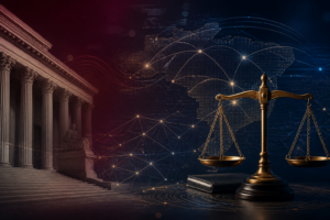 Pessoa utilizando serviços digitais do Poder Judiciário em computador